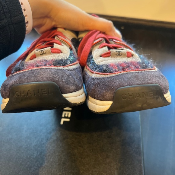 Chanel authentic tweed sneakers navy red grey - Picture 7 of 12